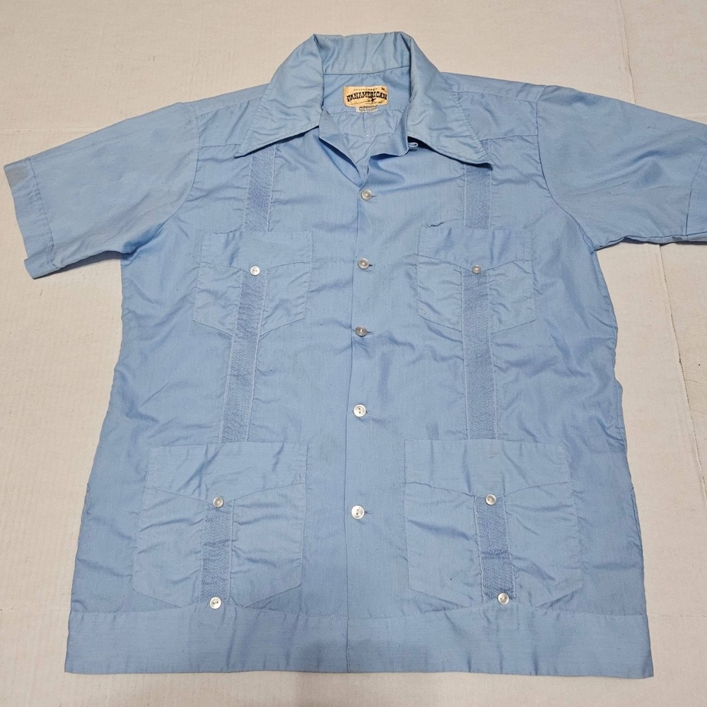PANAMERICAN Guayabera 4‎ Pocket Short Sleeve Shirt Light Blue Resort Mens 38